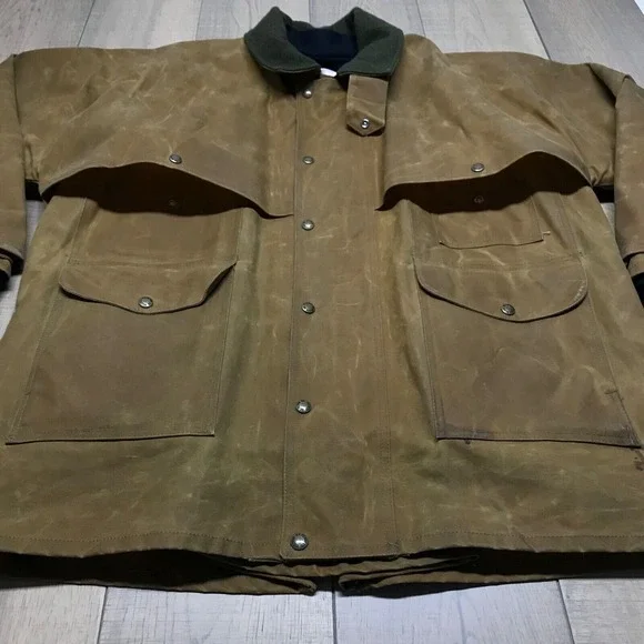 CC Filson Tin Cloth Packer Coat Jacket Mens L Brown Oil Finish Wool Liner USA - Picture 10 of 16